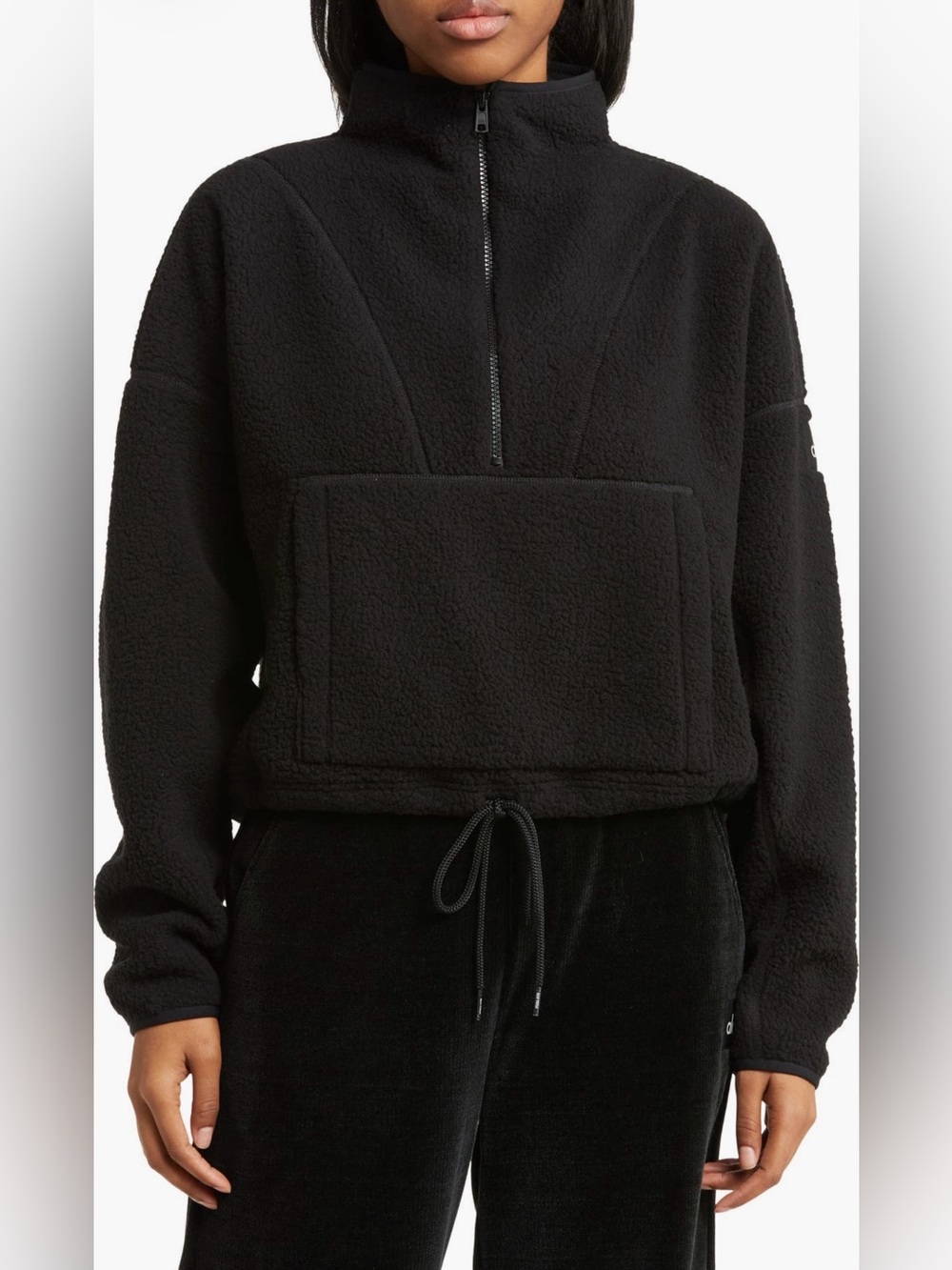 ALO Women's Elysian High Pile Fleece Half Zip Black Pullover Size S